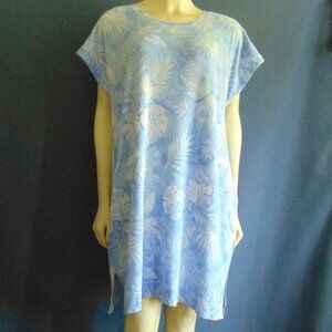 Ralph Lauren Light Blue Tropical Floral V-Neck Knit Cotton Blend Pocket Dress XL